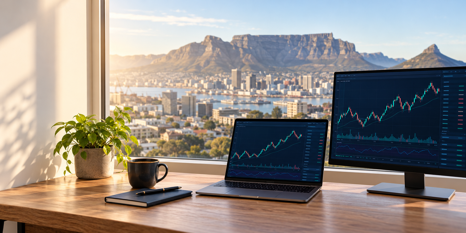 A workstation overlooking Cape Town and Table Mountain